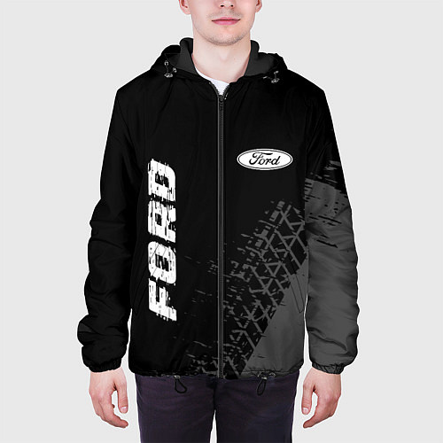 Мужская куртка Ford speed на темном фоне со следами шин: надпись, / 3D-Черный – фото 3