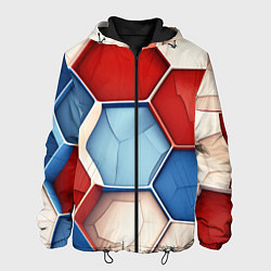 Куртка с капюшоном мужская Большие белые синие красные плиты, цвет: 3D-черный