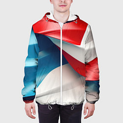 Куртка с капюшоном мужская Белые синие красные объемные волны, цвет: 3D-белый — фото 2
