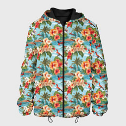 Куртка с капюшоном мужская Гавайские цветы паттерн, цвет: 3D-черный