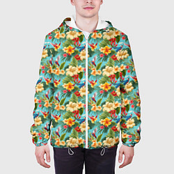 Куртка с капюшоном мужская Разные цветочки паттерн, цвет: 3D-белый — фото 2