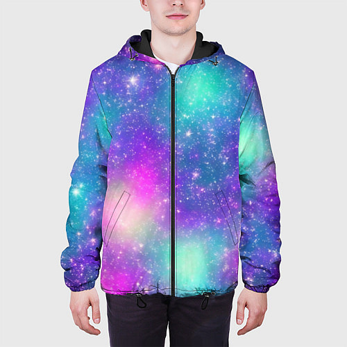 Мужская куртка Яркий розово-голубой космос / 3D-Черный – фото 3
