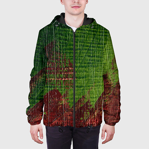 Мужская куртка Зелёная и бордовая текстура / 3D-Черный – фото 3