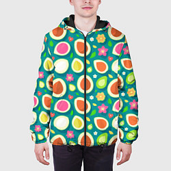 Куртка с капюшоном мужская Текстура авокадо и цветы, цвет: 3D-черный — фото 2