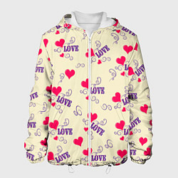 Куртка с капюшоном мужская Любовь - надпись и сердечки, цвет: 3D-белый