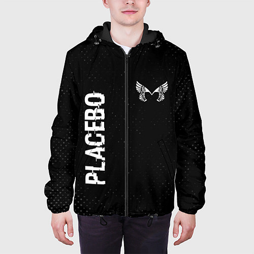 Мужская куртка Placebo glitch на темном фоне: надпись, символ / 3D-Черный – фото 3