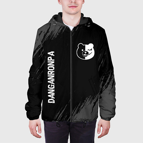 Мужская куртка Danganronpa glitch на темном фоне: надпись, символ / 3D-Черный – фото 3