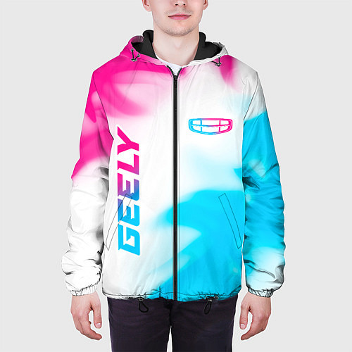 Мужская куртка Geely neon gradient style: надпись, символ / 3D-Черный – фото 3