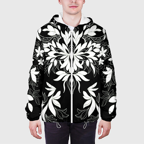 Мужская куртка Цветы орнамент чб / 3D-Белый – фото 3
