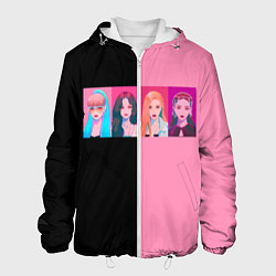 Куртка с капюшоном мужская Группа Black pink на черно-розовом фоне, цвет: 3D-белый