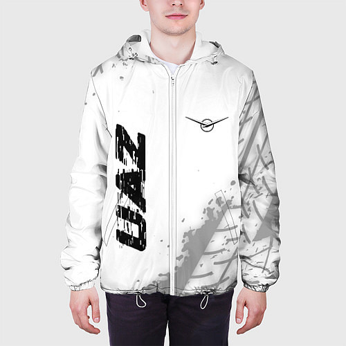 Мужская куртка UAZ speed на светлом фоне со следами шин: надпись, / 3D-Белый – фото 3