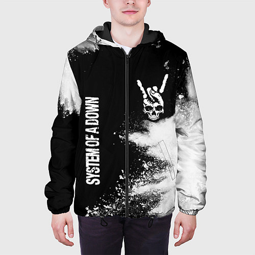 Мужская куртка System of a Down и рок символ на темном фоне / 3D-Черный – фото 3