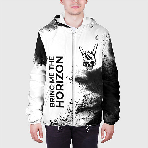 Мужская куртка Bring Me the Horizon и рок символ на светлом фоне / 3D-Белый – фото 3