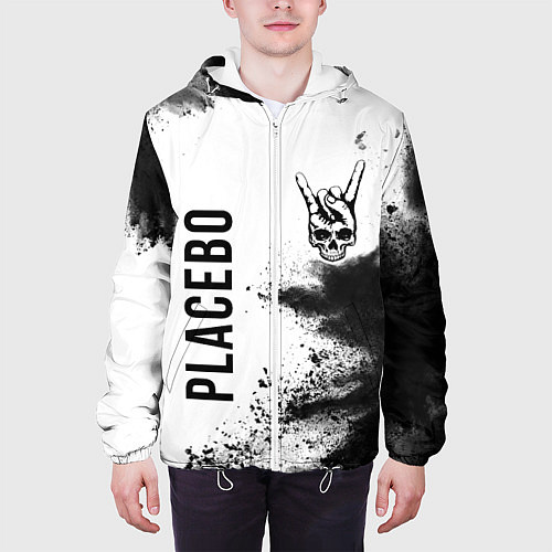 Мужская куртка Placebo и рок символ на светлом фоне / 3D-Белый – фото 3