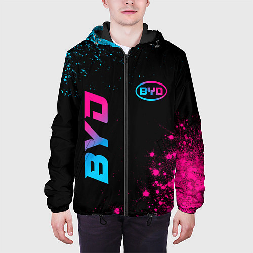 Мужская куртка BYD - neon gradient: надпись, символ / 3D-Черный – фото 3