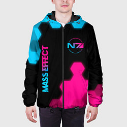 Куртка с капюшоном мужская Mass Effect - neon gradient: надпись, символ, цвет: 3D-черный — фото 2