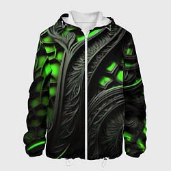 Куртка с капюшоном мужская Green black abstract, цвет: 3D-белый