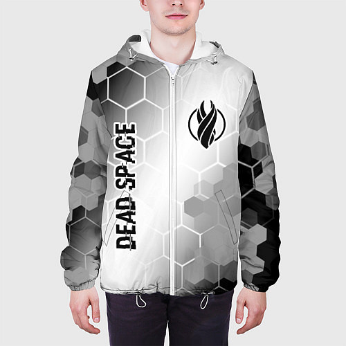 Мужская куртка Dead Space glitch на светлом фоне: надпись, символ / 3D-Белый – фото 3