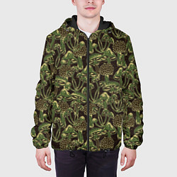 Куртка с капюшоном мужская Магические грибы - камуфляж, цвет: 3D-черный — фото 2