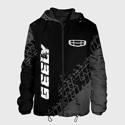 Куртка с капюшоном мужская Geely speed на темном фоне со следами шин: надпись, цвет: 3D-черный