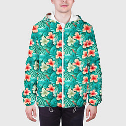Куртка с капюшоном мужская Летние цветочки паттерн, цвет: 3D-белый — фото 2