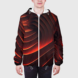Куртка с капюшоном мужская Красные абстрактные волны, цвет: 3D-белый — фото 2
