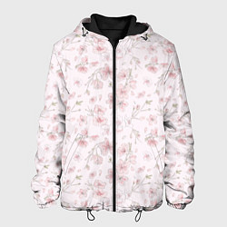 Куртка с капюшоном мужская Акварельный паттерн цветов сакуры, цвет: 3D-черный