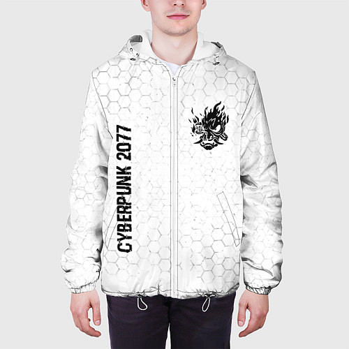 Мужская куртка Cyberpunk 2077 glitch на светлом фоне: надпись, си / 3D-Белый – фото 3