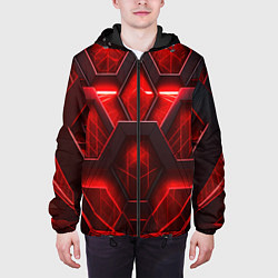 Куртка с капюшоном мужская Red space abstract, цвет: 3D-черный — фото 2