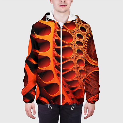 Мужская куртка Объемная оранжевая абстракция / 3D-Белый – фото 3