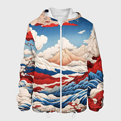 Куртка с капюшоном мужская Японский ретро пейзаж, цвет: 3D-белый