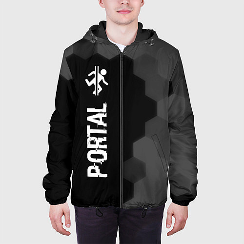 Мужская куртка Portal glitch на темном фоне: по-вертикали / 3D-Черный – фото 3
