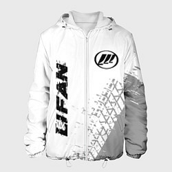 Куртка с капюшоном мужская Lifan speed на светлом фоне со следами шин: надпис, цвет: 3D-белый