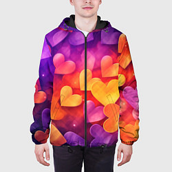 Куртка с капюшоном мужская Разноцветные сердечки, цвет: 3D-черный — фото 2
