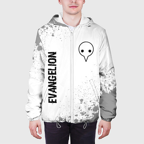 Мужская куртка Evangelion glitch на светлом фоне: надпись, символ / 3D-Белый – фото 3