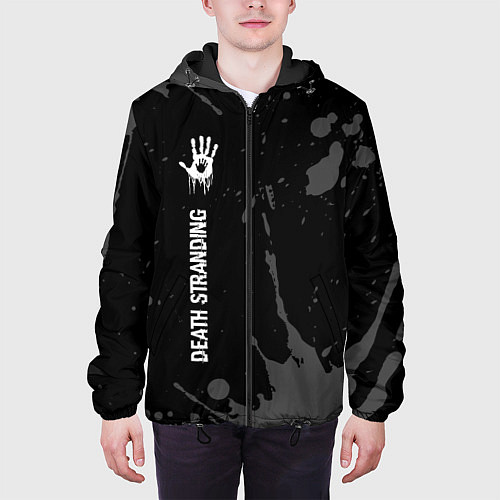 Мужская куртка Death Stranding glitch на темном фоне: по-вертикал / 3D-Черный – фото 3