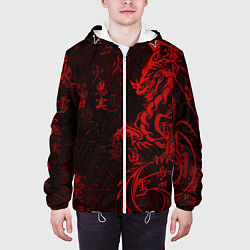 Куртка с капюшоном мужская Красный дракон - иероглифы, цвет: 3D-белый — фото 2