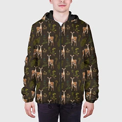 Куртка с капюшоном мужская Олени и растения, цвет: 3D-черный — фото 2