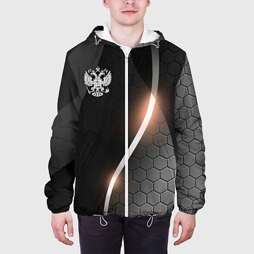Мужская куртка Герб России на темном фоне / 3D-Белый – фото 3