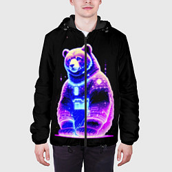 Куртка с капюшоном мужская Космический светящийся мишка, цвет: 3D-черный — фото 2