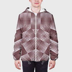 Куртка с капюшоном мужская В коричневых тонах геометрический узор, цвет: 3D-белый — фото 2
