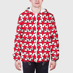 Куртка с капюшоном мужская Ретро звёзды красные, цвет: 3D-белый — фото 2