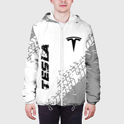 Куртка с капюшоном мужская Tesla speed на светлом фоне со следами шин: надпис, цвет: 3D-белый — фото 2