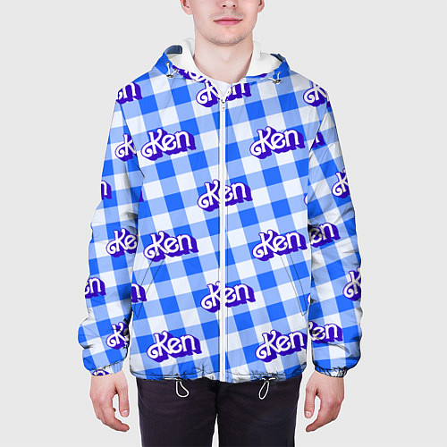 Мужская куртка Голубая клетка паттерн - Кен / 3D-Белый – фото 3