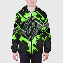 Куртка с капюшоном мужская Зелёный рунический камень киберпанк, цвет: 3D-черный — фото 2