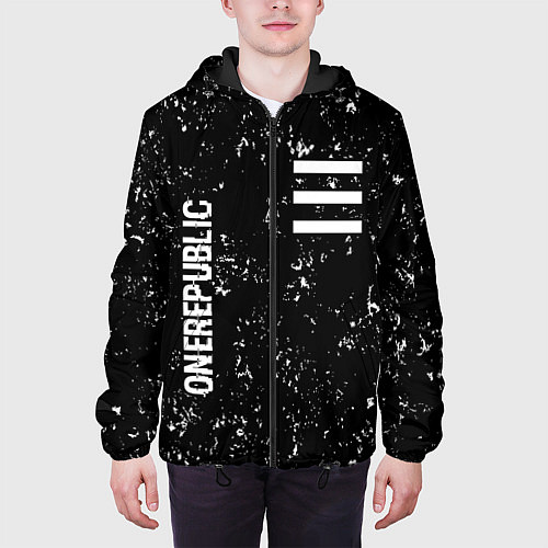 Мужская куртка OneRepublic glitch на темном фоне: надпись, символ / 3D-Черный – фото 3