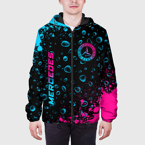 Мужская куртка Mercedes - neon gradient: надпись, символ / 3D-Черный – фото 3