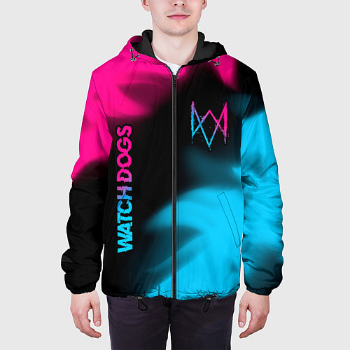 Мужская куртка Watch Dogs - neon gradient: надпись, символ / 3D-Черный – фото 3