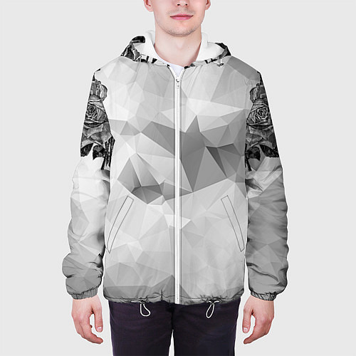 Мужская куртка Тату розы на геометрическом фоне кристаллов / 3D-Белый – фото 3