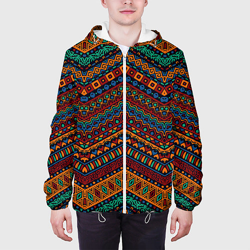 Мужская куртка Этнический орнамент зигзаги / 3D-Белый – фото 3